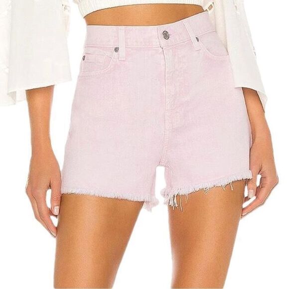 7 For All Mankind Light Pink Frayed Jean Shorts - Picture 1 of 6
